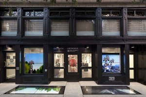 Entrance to Hotel & Gallery with video array.